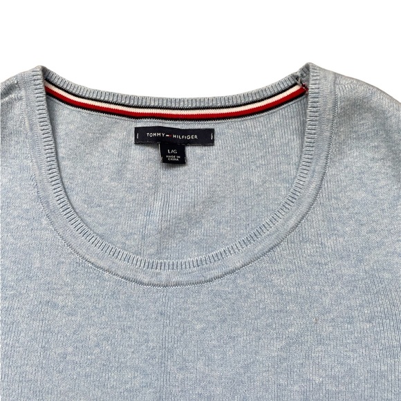 Tommy Hilfiger Cold Shoulder Striped Baby Blue Sweater (size L) - Picture 3 of 8